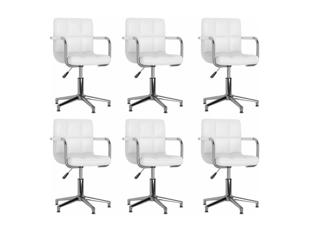 6-Piece Swivel Dining Chairs, White Faux Leather