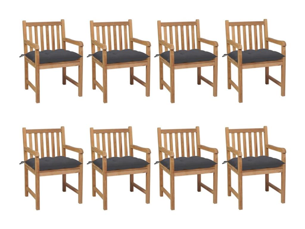 Set of 8 garden chairs with cushions, anthracite, solid teak