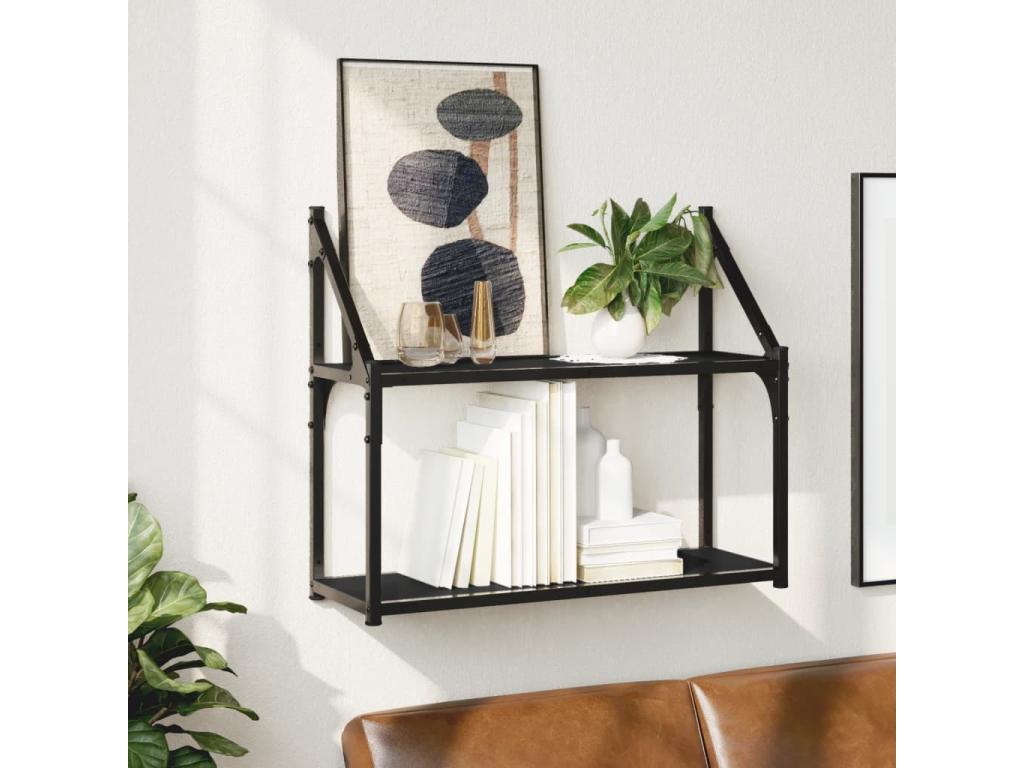 2-tier wall shelf, black, 60x21x51 cm, engineered wood