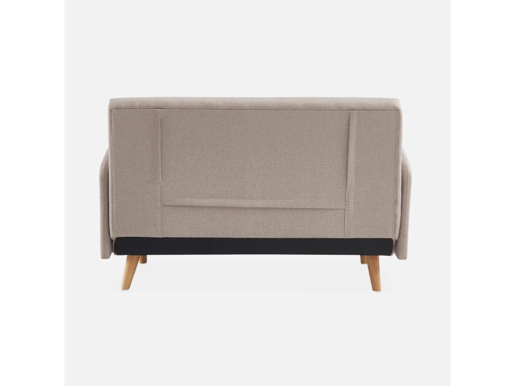 Convertible fabric sofa - Meublita - 2-seater Scandinavian style - light wood legs - beige - bench seat - reclining backrest