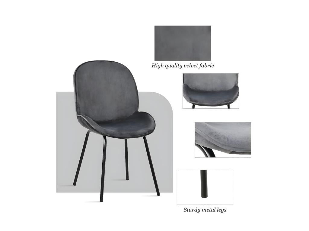 Set of 6 velvet-upholstered shell chairs - metal frame - Grey