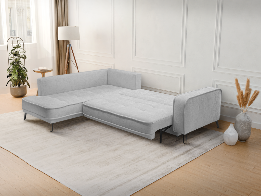BALCORIA left-hand corner sofa bed in light grey fabric by Meublita