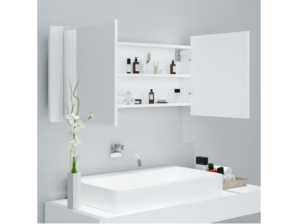 Bathroom cabinet with LED mirror, white, 100x12x45 cm, acrylic