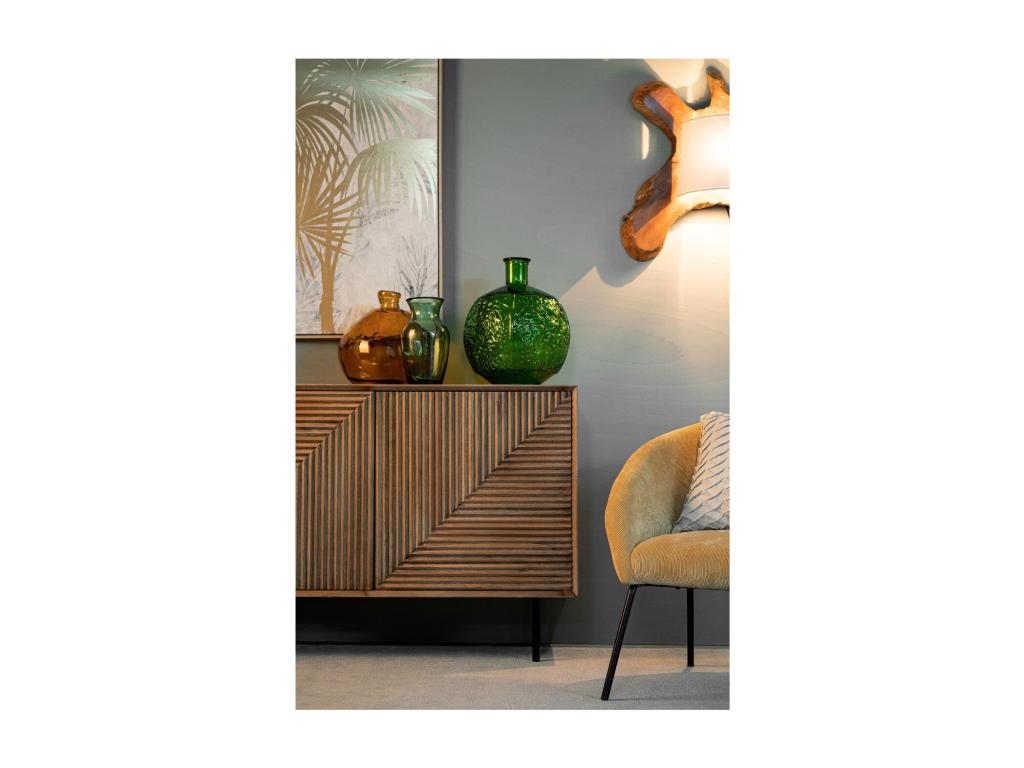 Mango wood sideboard with 3 doors and black metal legs, 180cm wide - Meublita