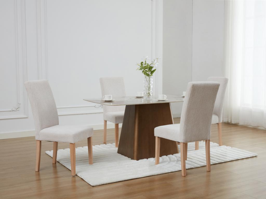 Set of 6 corduroy and rubberwood chairs - Cream - Meublita