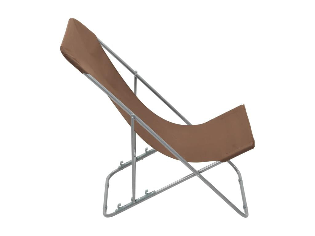 Meublita Brown 2-Piece Folding Beach Chairs, Steel and Fabric