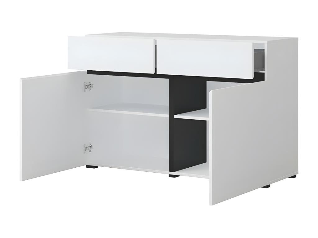 120cm white and black Meublita collection sideboard - Designer sideboard with 2 doors and 2 drawers.