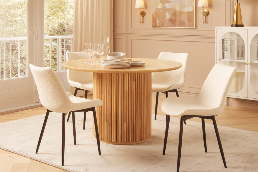 Set of 2 Doucezen Bouclé White Dining Chairs