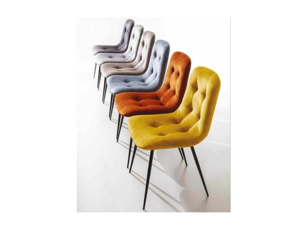 Meublita tufted velvet and black metal designer chairs - Set of 4 - Grey