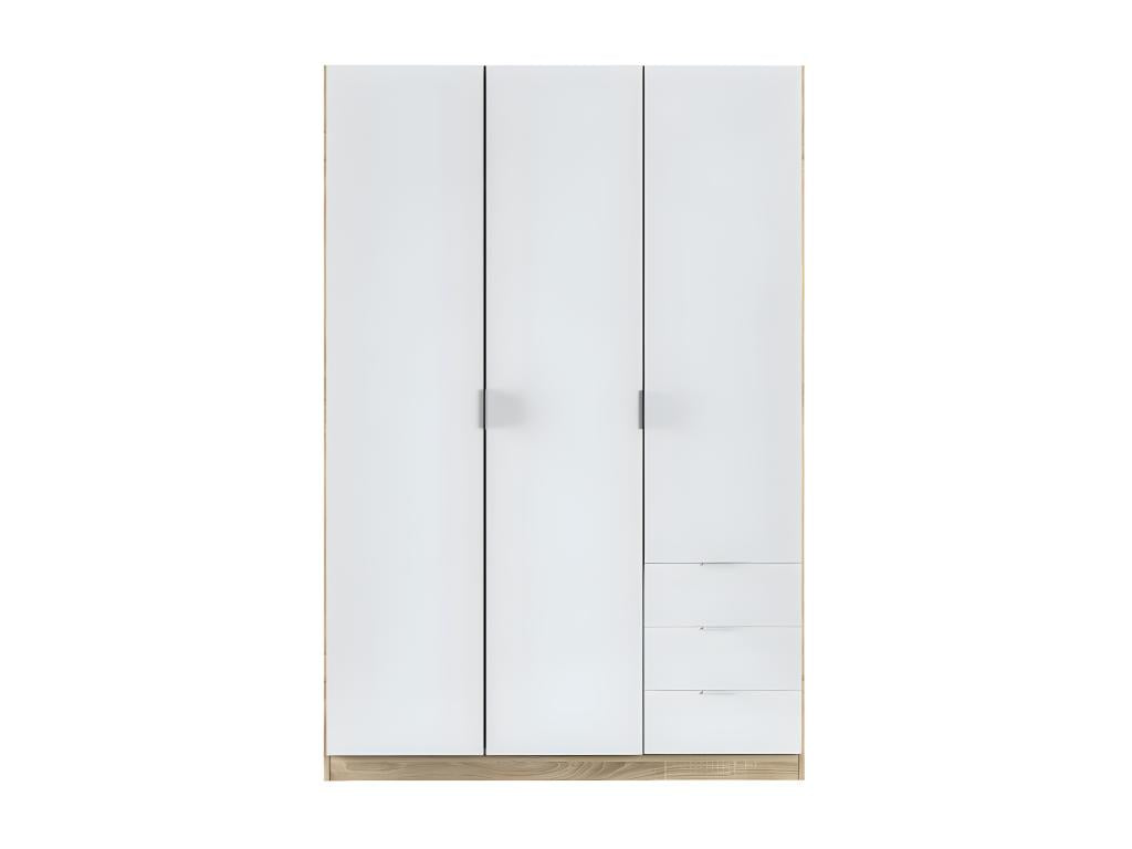 Meublita 3-door, 3-drawer wardrobe, W121 x H180 cm - White and wood
