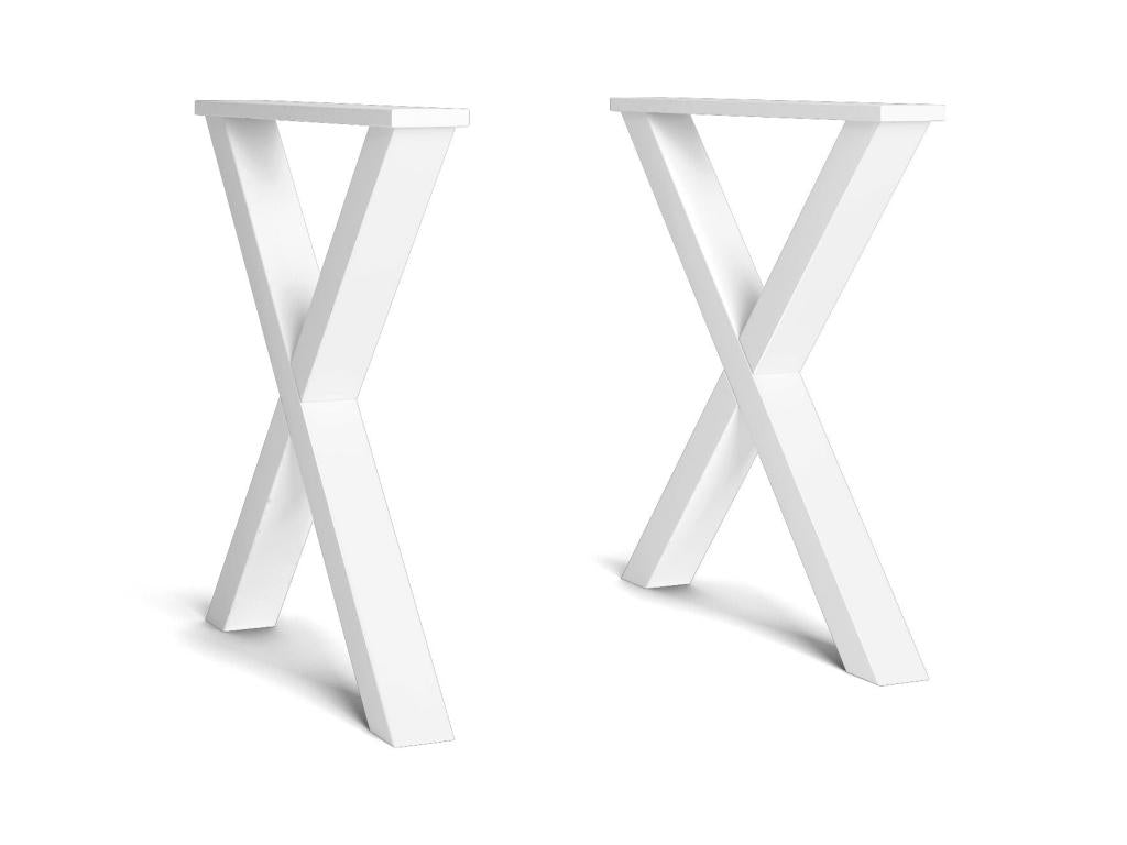 2 Supports - Solid wood X-shaped table legs - Dining room - White lacquered - 72x72cm