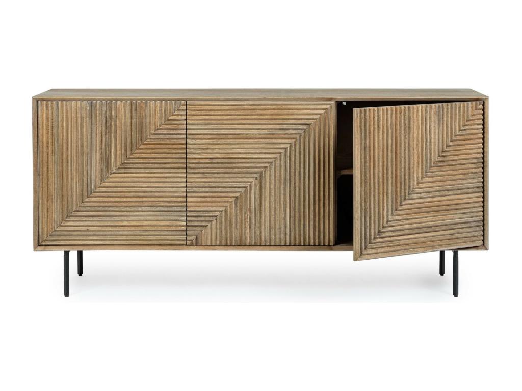 Mango wood sideboard with 3 doors and black metal legs, 180cm wide - Meublita