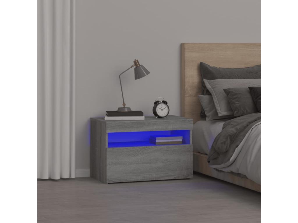 Meublita Premium - Bedside table with LED lights, grey, 60x35x40 cm