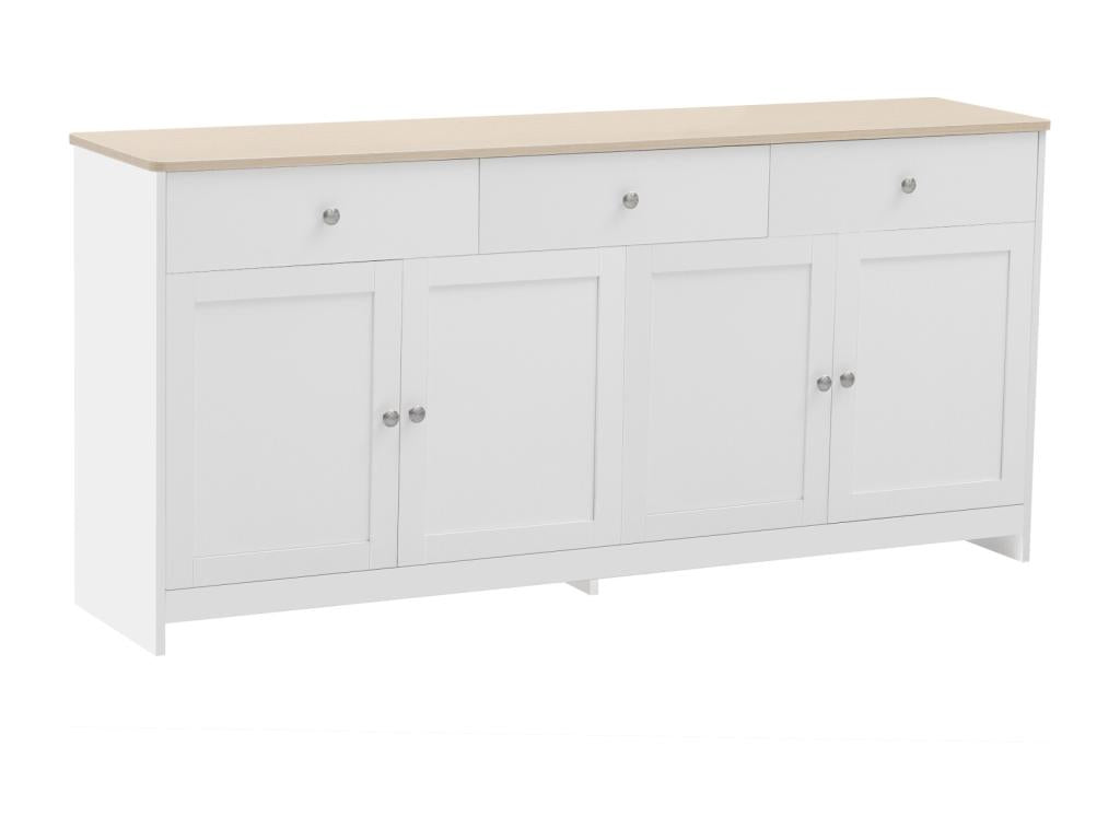 Modern sideboard with 4 doors and 3 drawers, suitable for dining room and living room, 160x37x75 cm - Antique White Natural Wood