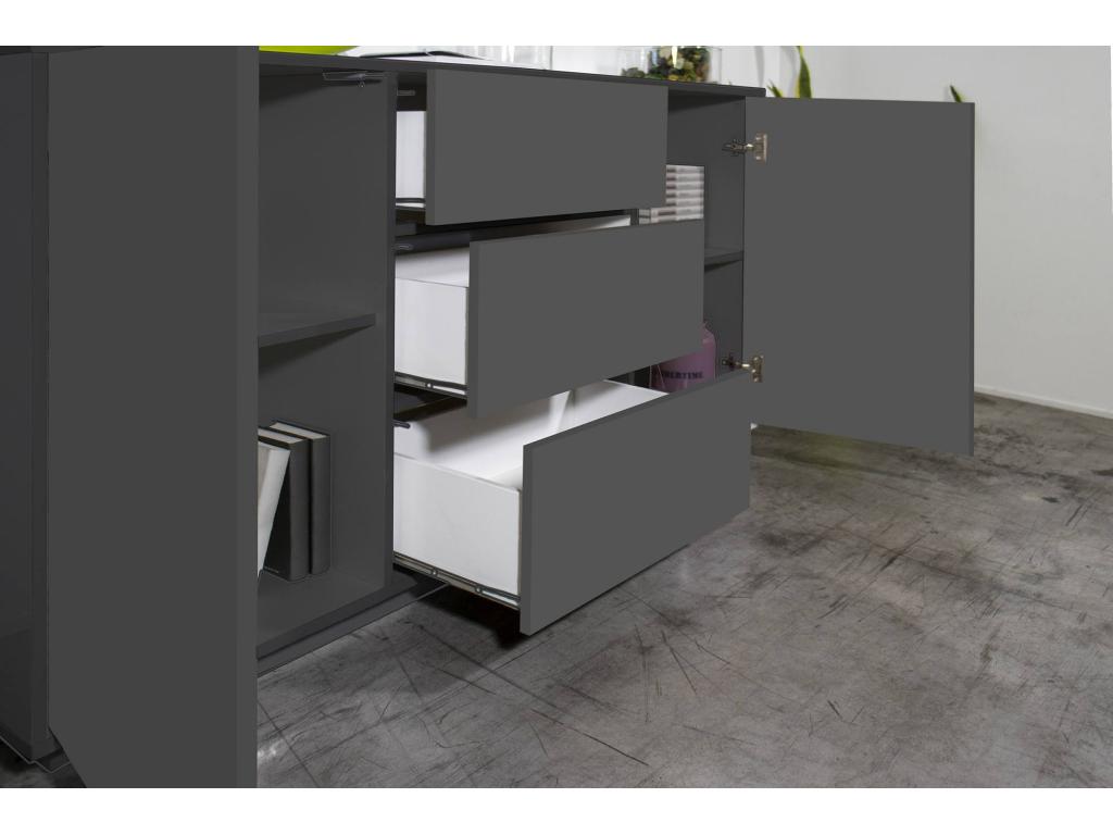 Meublitac Buffet Kitchen Buffet with 2 Doors and 3 Drawers Living Room Buffet Made in Italy 160x41x86 cm Glossy Anthracite