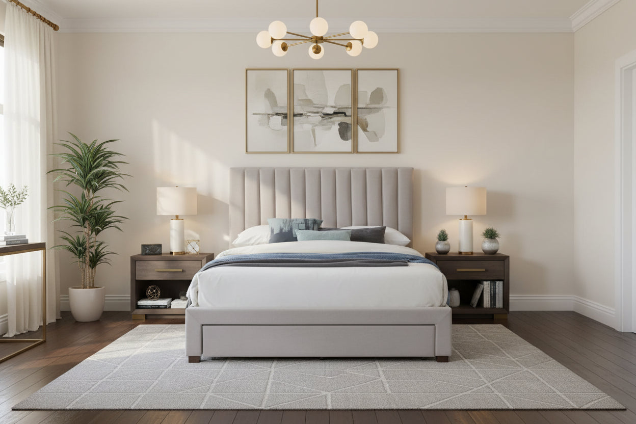 Bed with 3 drawers 160x200 cm - Fabric - Beige - Meublita