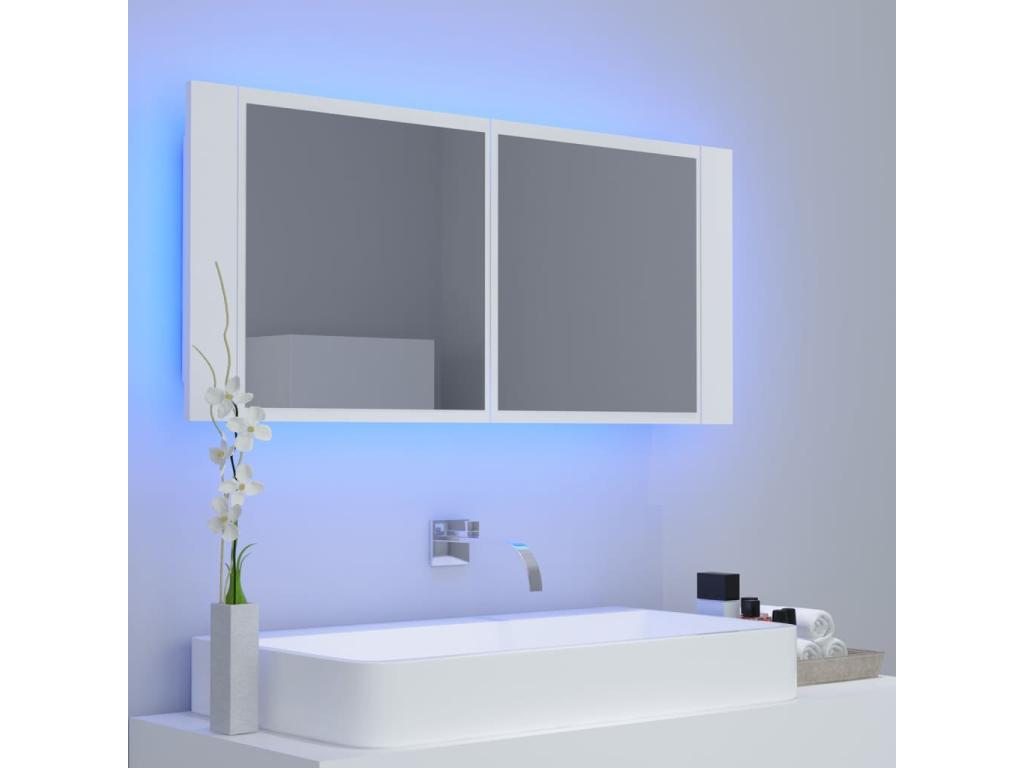 Bathroom cabinet with LED mirror, white, 100x12x45 cm, acrylic