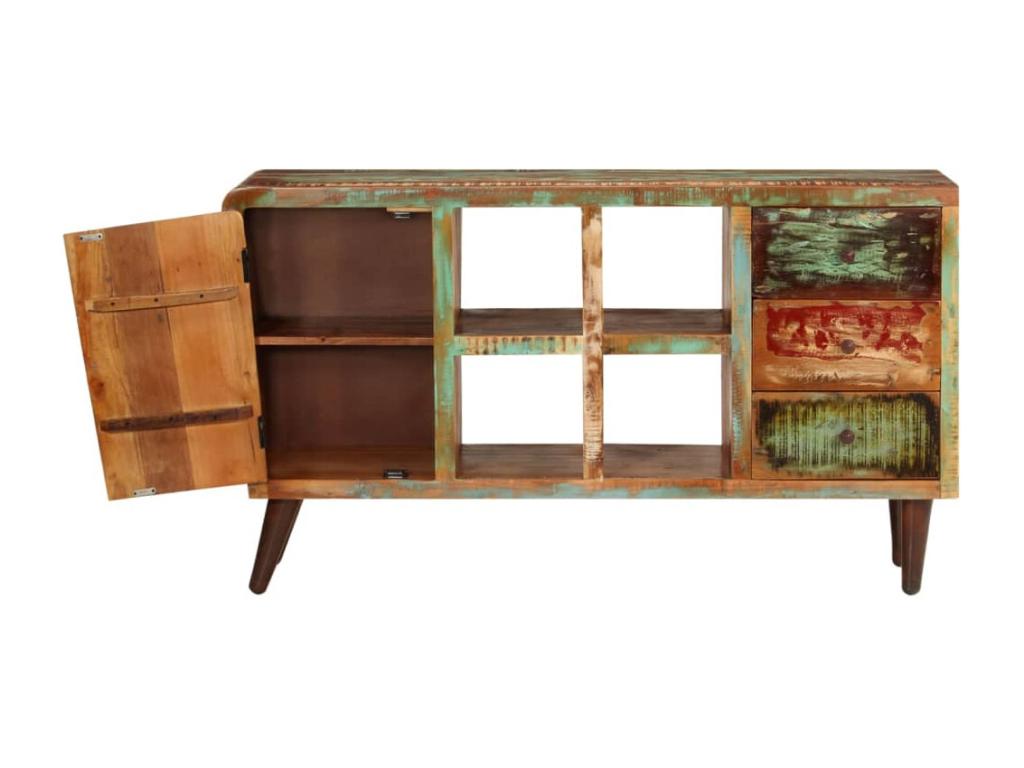 Wardrobe with 1 door, 4 shelves, 3 drawers. Reclaimed solid wood.