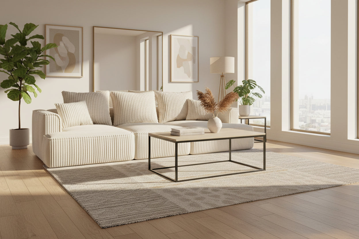 Meublita 3-seater sofa with deep seat and comfortable wide-wale beige corduroy