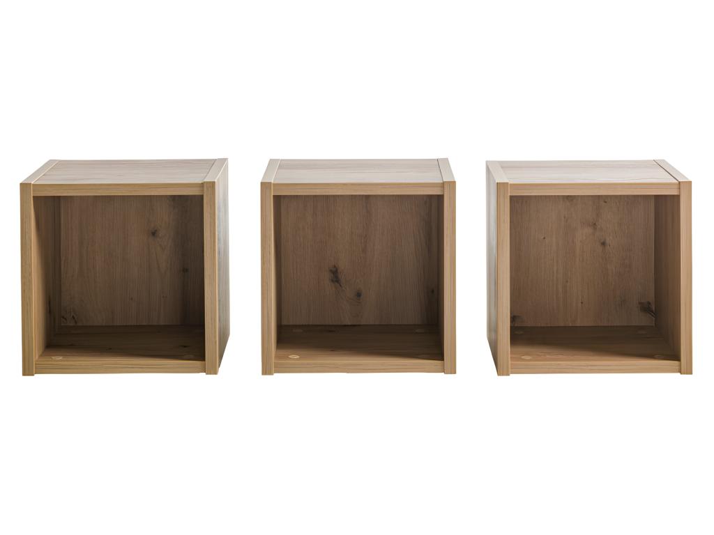 Set of 3 square wall shelves in textured light oak finish – Meublita