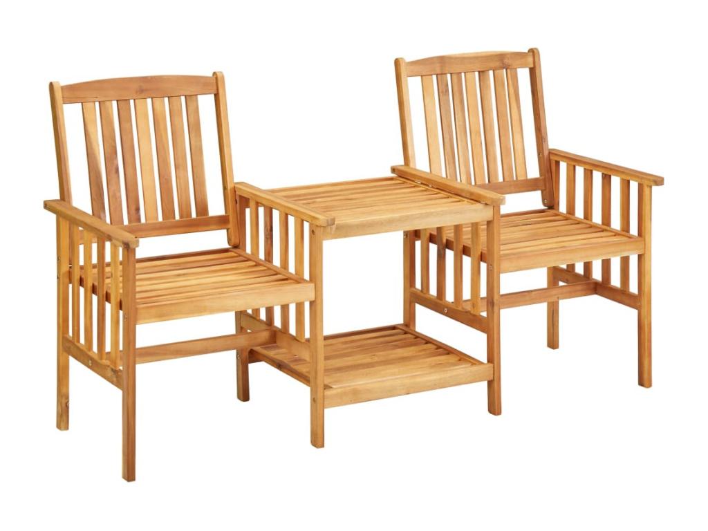 Garden chairs with tea table and cushions, solid wood furniture