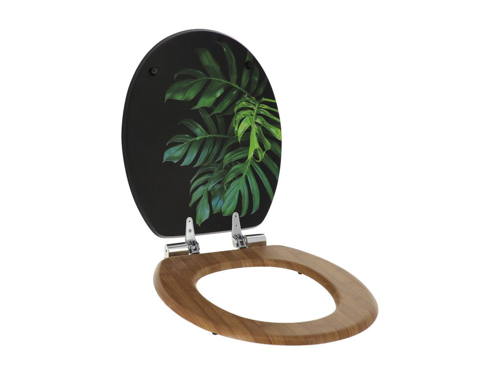 Wooden toilet seat with soft-close mechanism and decorative fixing bracket, Green Addict