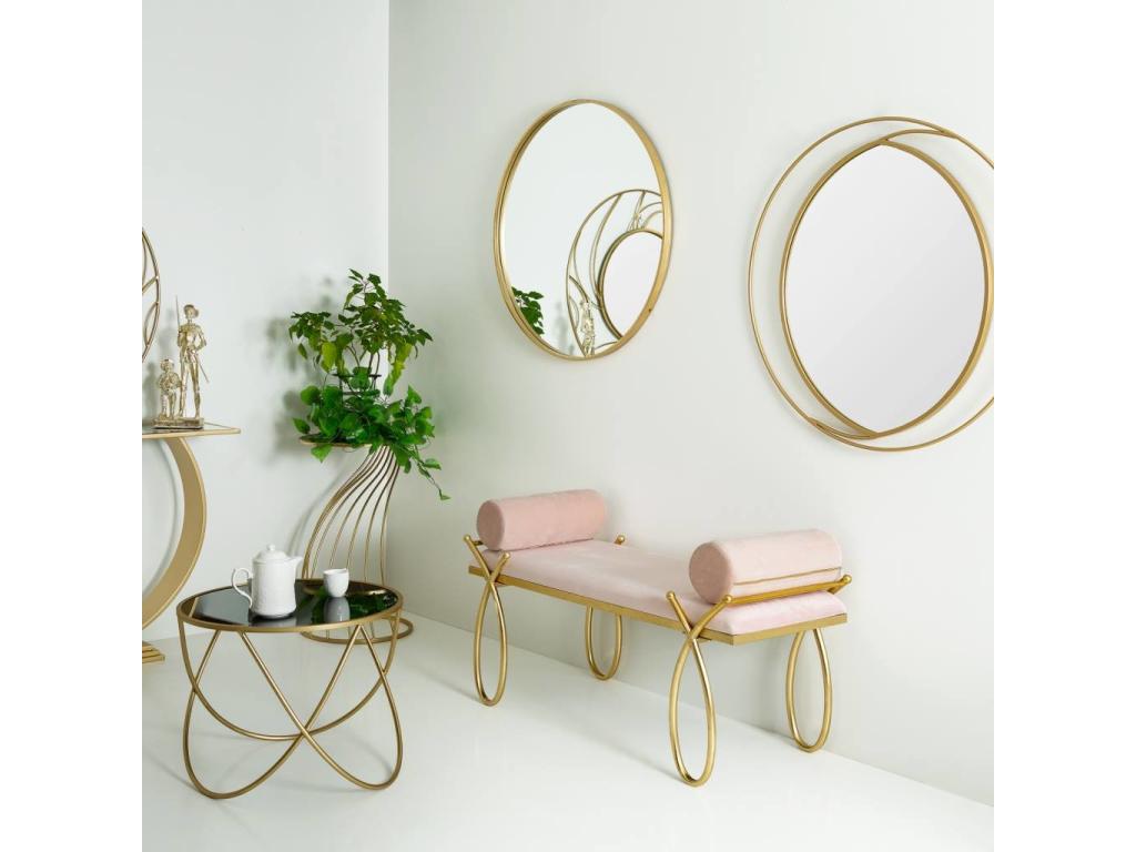 Pink velvet and gold metal bench 112.5x49x53