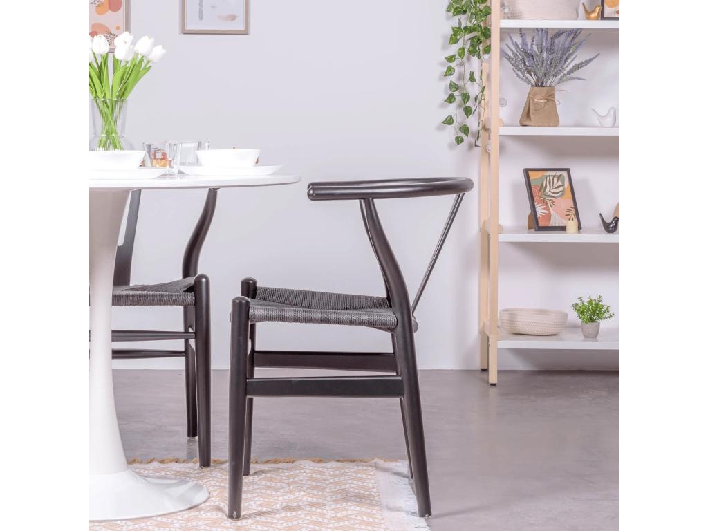 Nordic chair in natural beech wood and eco-friendly rope - Meublita - Black