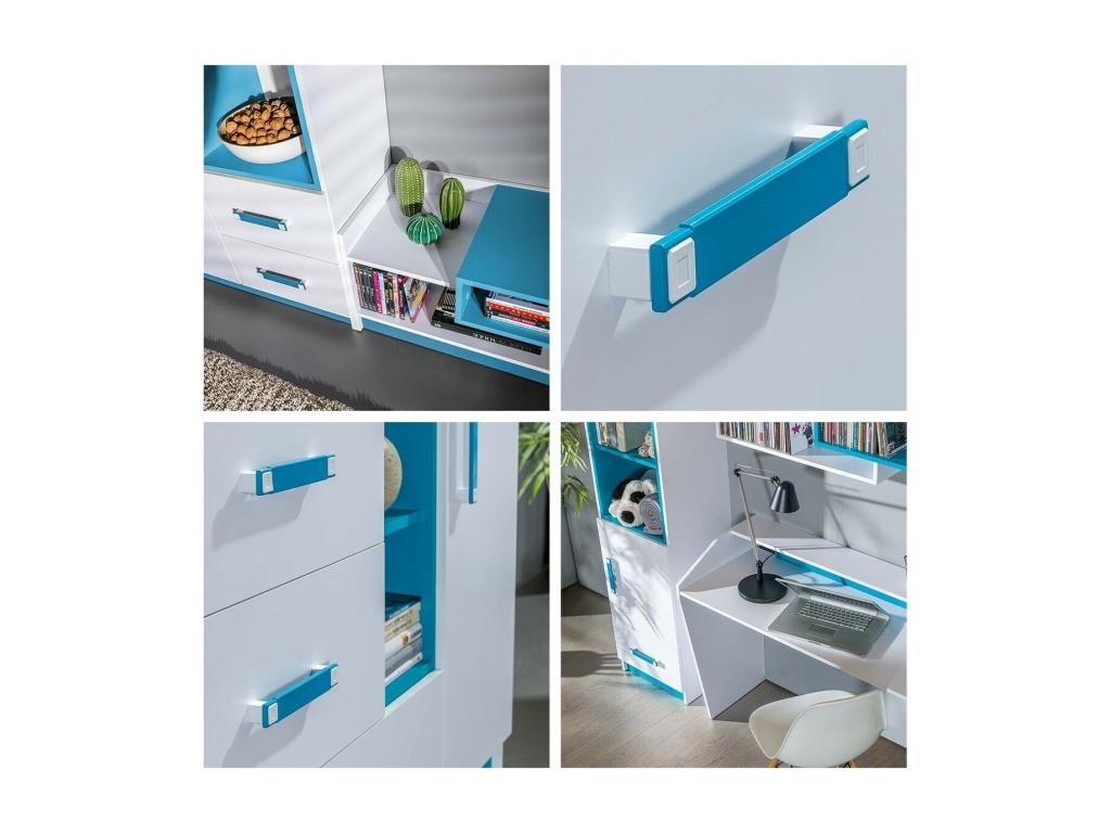 Meublita 103 Turquoise - White Wardrobe 189x90x50cm Wardrobe Doors With Hinges