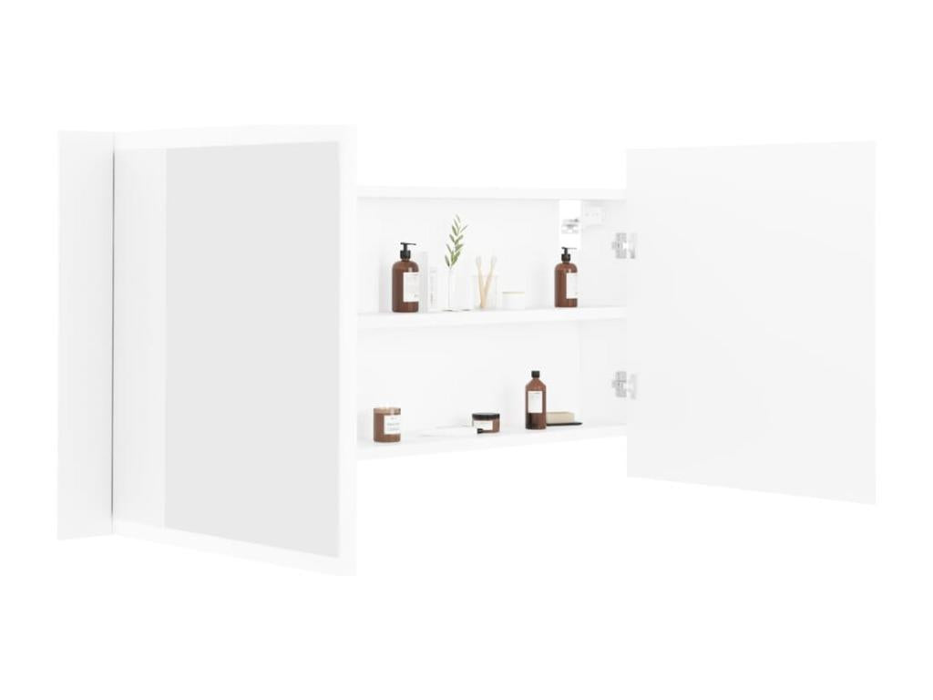 Bathroom cabinet with LED mirror, white, 100x12x45 cm, acrylic
