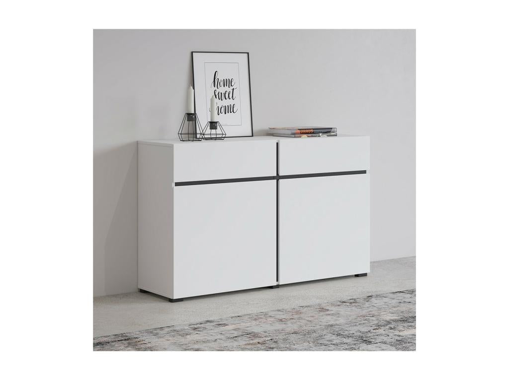 120cm white and black Meublita collection sideboard - Designer sideboard with 2 doors and 2 drawers.