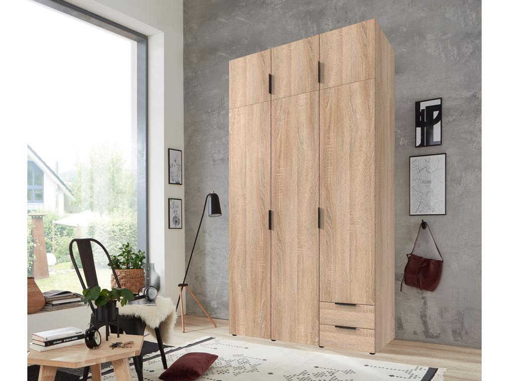 Storage cabinet/cupboard in melamine-coated wood, oak effect - Length 120 x Height 225 x Depth 54 cm