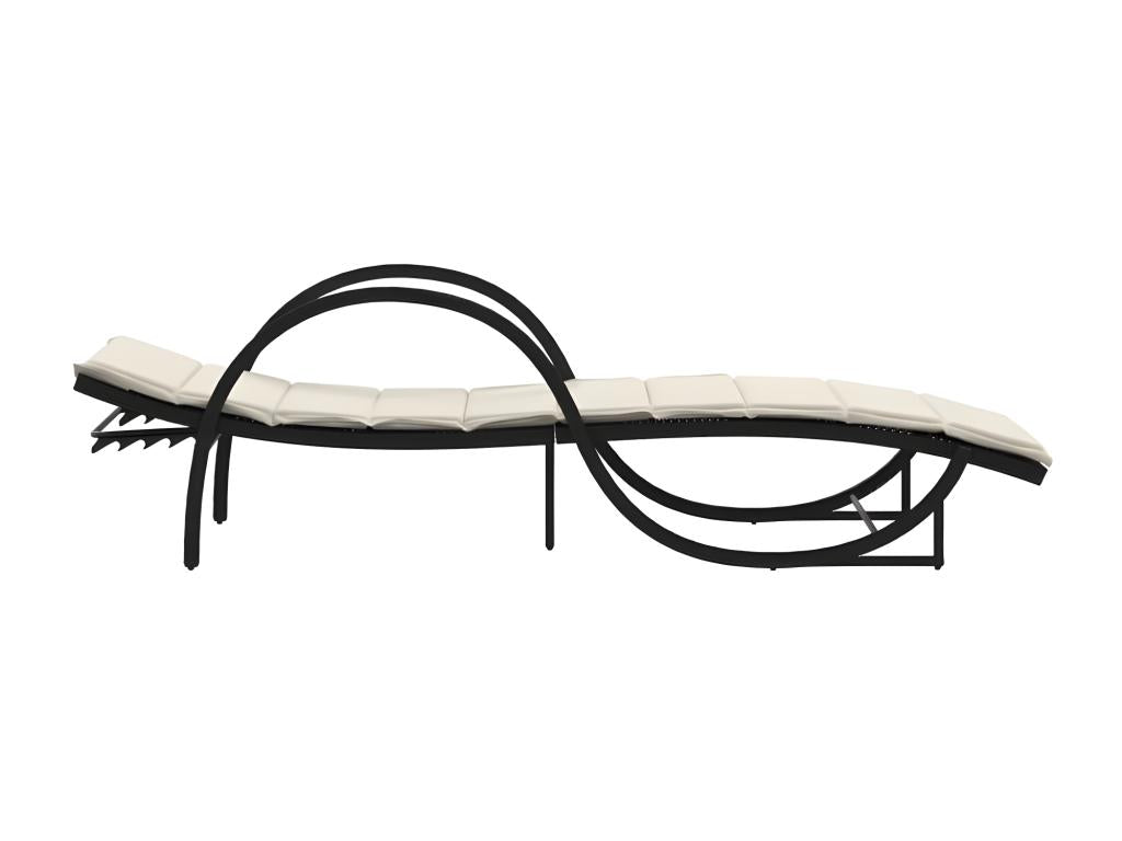 Chaise longue with black cushion, 60x199x42 cm, woven resin