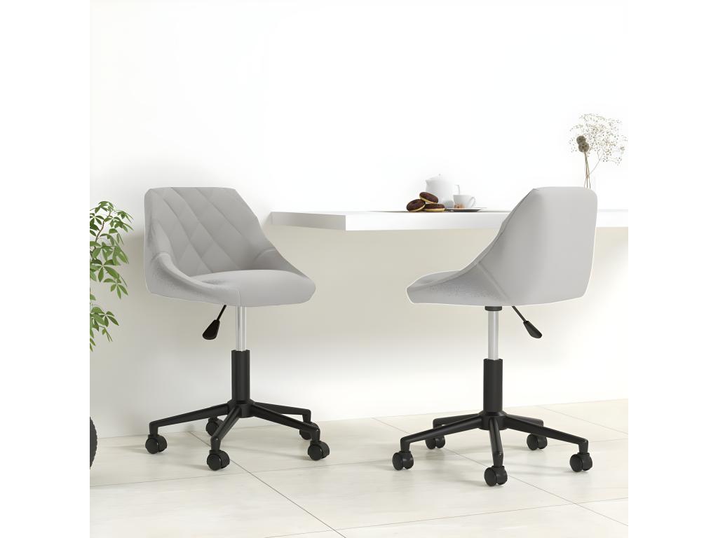 Swivel dining chairs, set of 2, light grey velvet