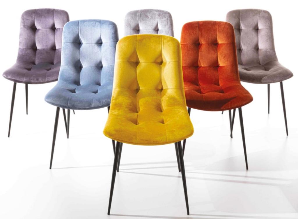 Meublita tufted velvet and black metal designer chairs - Set of 4 - Grey