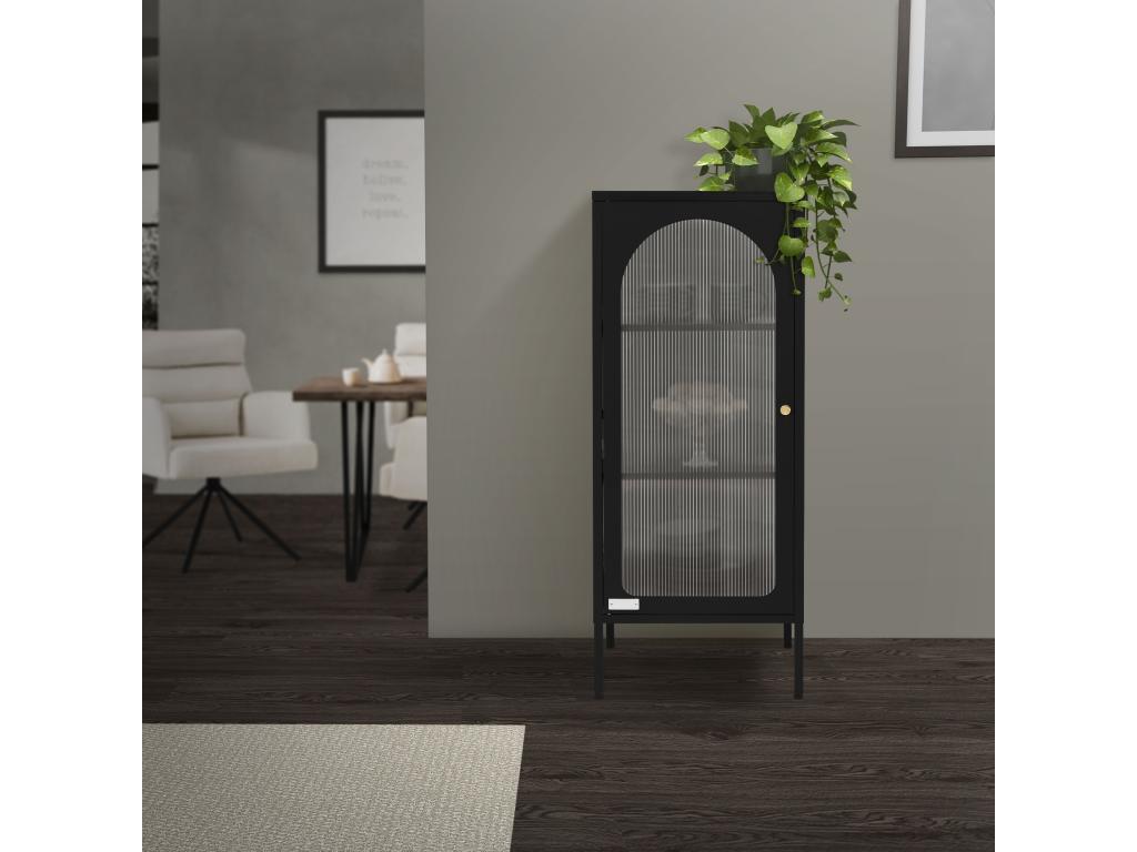 High living room display cabinet on adjustable feet, black steel bookcase/sideboard