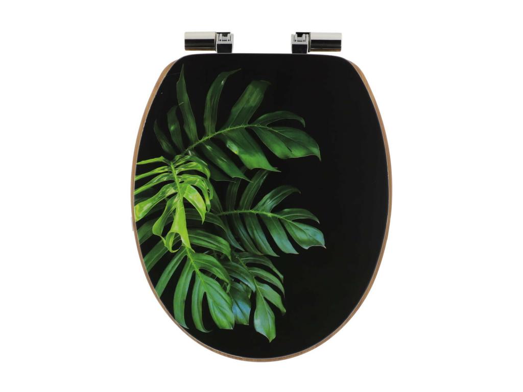 Wooden toilet seat with soft-close mechanism and decorative fixing bracket, Green Addict