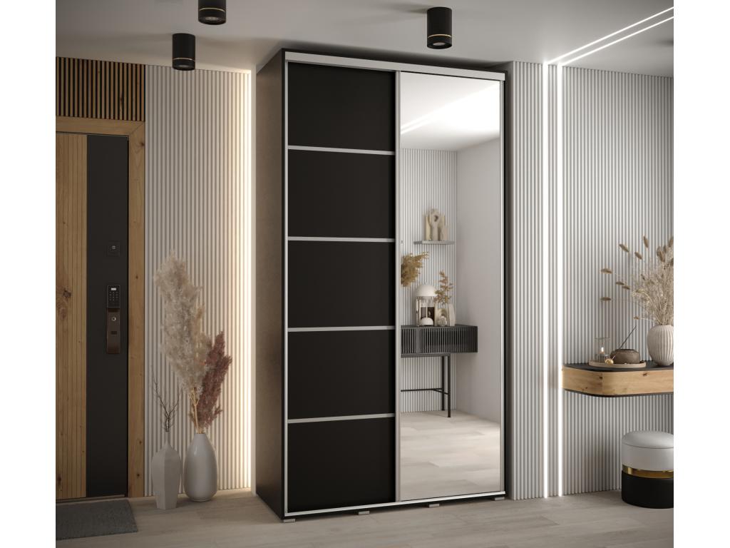 Vertchez 5-Door Sliding Wardrobe 235.2/140/60 cm, Black/Black/Silver