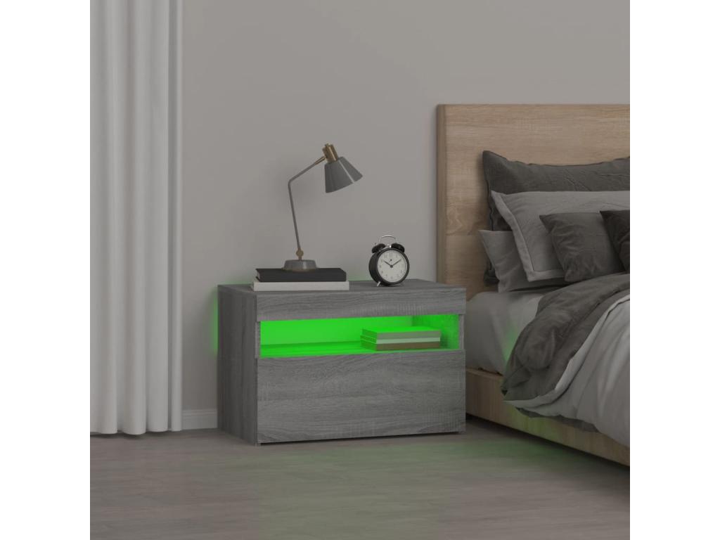 Meublita Premium - Bedside table with LED lights, grey, 60x35x40 cm