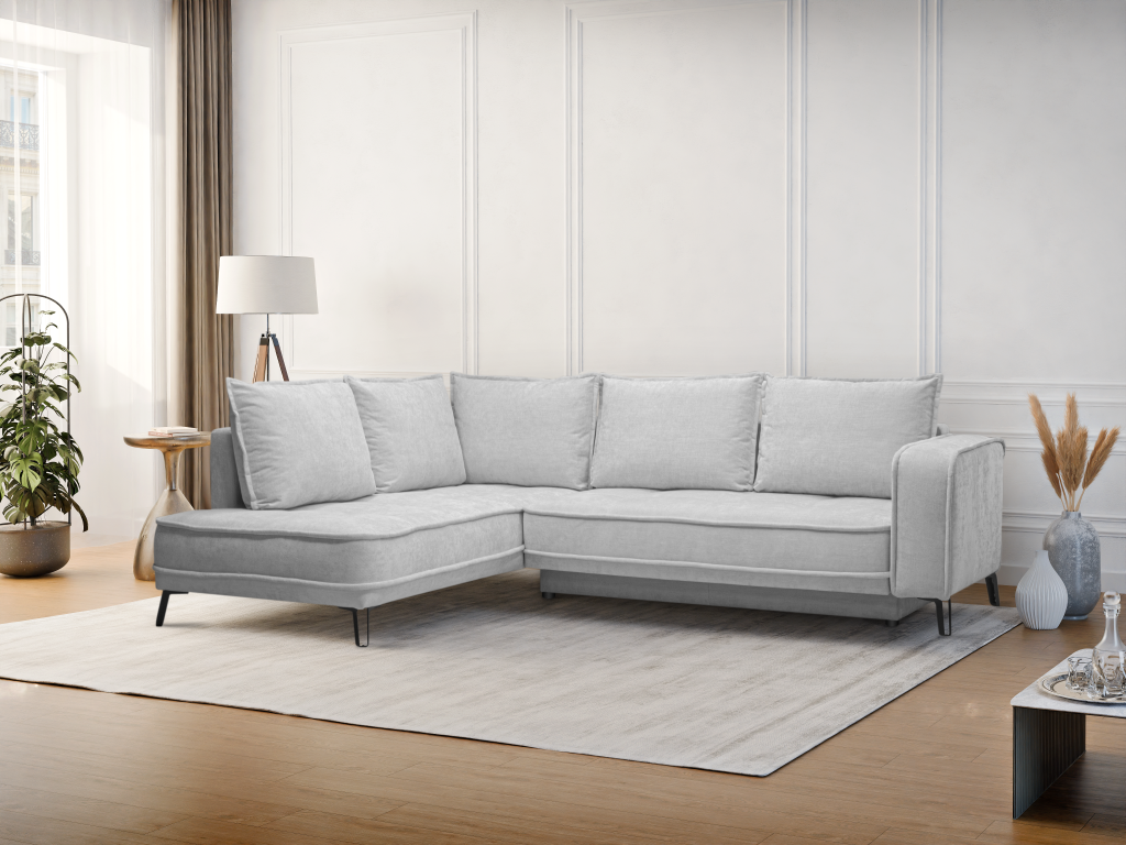 BALCORIA left-hand corner sofa bed in light grey fabric by Meublita