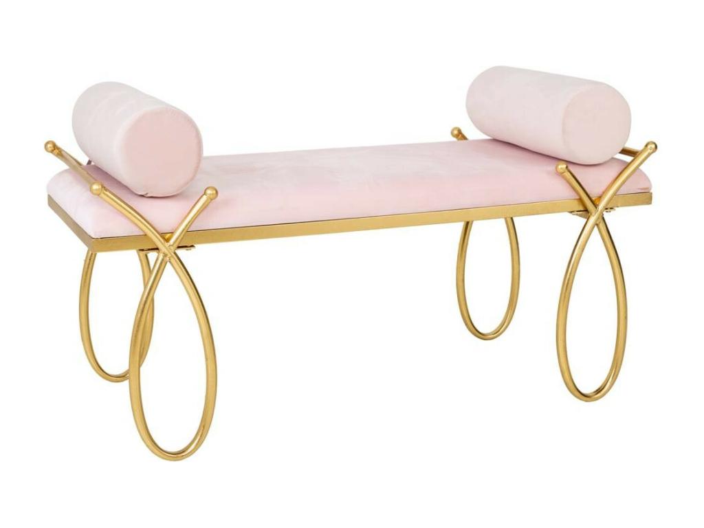 Pink velvet and gold metal bench 112.5x49x53