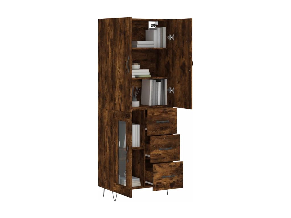 Tall sideboard in smoked oak, 69.5x34x180 cm, engineered wood